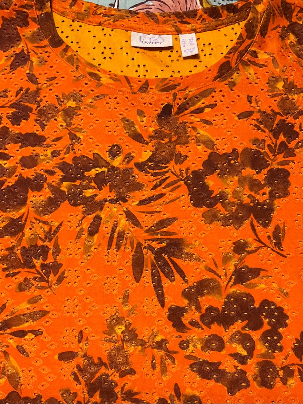 LOGO LAYERS by Lori Goldstein Orange Floral 3/4 Sleeve Top